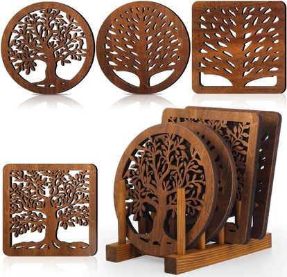 Square Round Tree Trivets Holder Luxury Design Style Wooden Heat Resistant Pads