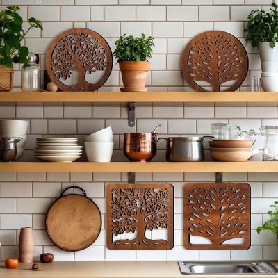 Square Round Tree Trivets Holder Luxury Design Style Wooden Heat Resistant Pads
