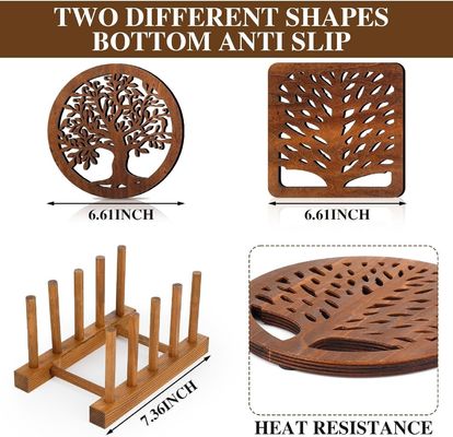Square Round Tree Trivets Holder Luxury Design Style Wooden Heat Resistant Pads