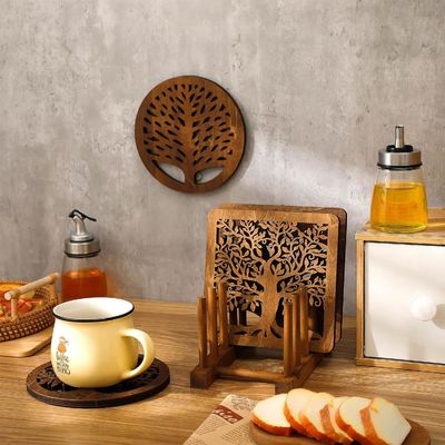Square Round Tree Trivets Holder Luxury Design Style Wooden Heat Resistant Pads