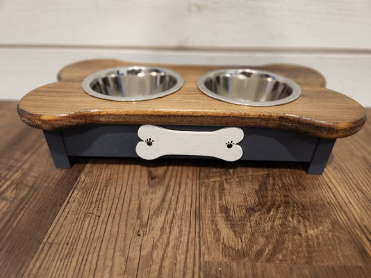 202406 Personalized Name Tag Small Wooden Dog Feeder for Pet Dinner Free Sample Charge