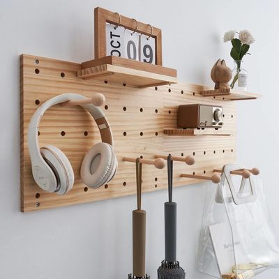 Living Room Furniture Storage Wooden Display Panel Kits 2 Pieces Pegboard Display Stand