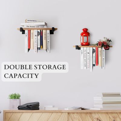 Double Storage Mini Wooden Box Wall Mount Bookshelf for Unique Spaces and Innovation