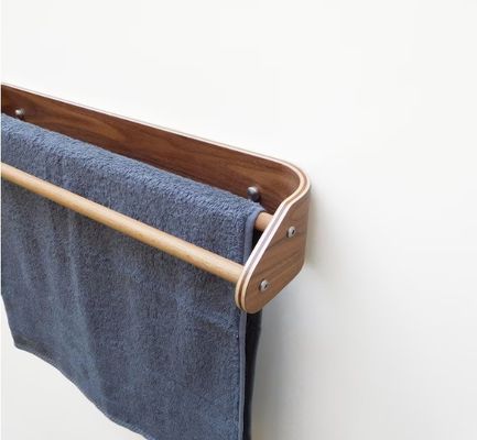 Custom Wooden Double Towel Bar Modern Bath Towel Rack with Wall Mounted Wooden Shelf