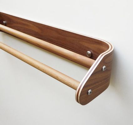 Custom Wooden Double Towel Bar Modern Bath Towel Rack with Wall Mounted Wooden Shelf