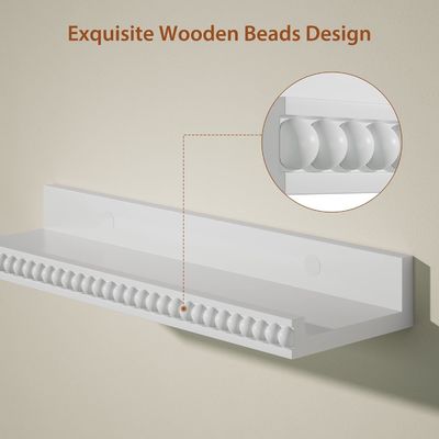 Wooden Beads and Lip Design Floating Shelves Set of 2 Modern White for Multifunction
