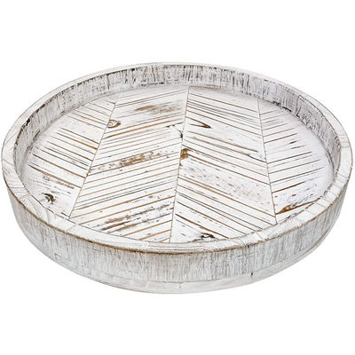 Customized Logo Accepted Farmhouse White Lazy Susan Round Tray Vintage Style Turntable Cabinet Organizer