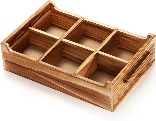 6 Compartment TIMBER Wood Tea Bag Chest for Gift Package and Sugar Packet Organizer
