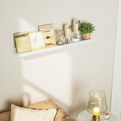 Wooden Beads and Lip Design Floating Shelves Set of 2 Modern White for Multifunction