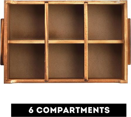 6 Compartment TIMBER Wood Tea Bag Chest for Gift Package and Sugar Packet Organizer