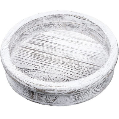 Customizable 13 Inch Wooden Round Tray with Distressed Finish and Lazy Susan Turntable