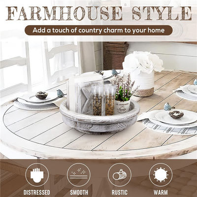Customizable 13 Inch Wooden Round Tray with Distressed Finish and Lazy Susan Turntable