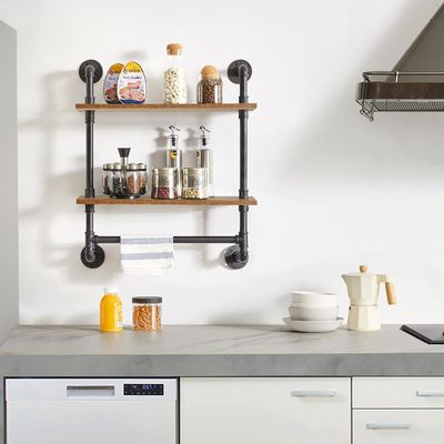 Home Appliance Wall Display Bookshelf Industrial Pipe Shelf for Kitchen Office Storage