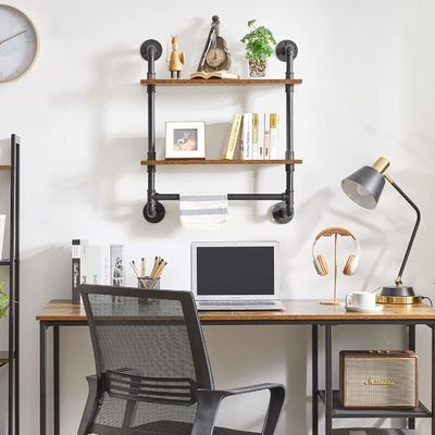 Home Appliance Wall Display Bookshelf Industrial Pipe Shelf for Kitchen Office Storage