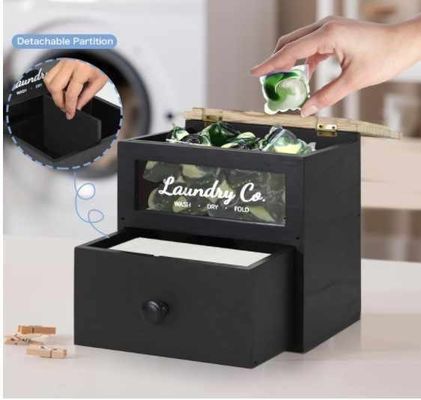 MDF Wood Customized Solid Wood Dryer Sheet Holder Laundry Pods Container Storage Box