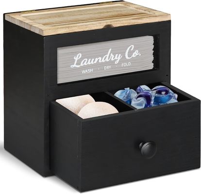 MDF Wood Customized Solid Wood Dryer Sheet Holder Laundry Pods Container Storage Box