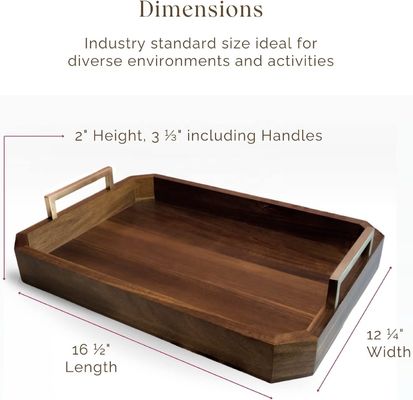 Kitchen Restaurant Wooden Serving Tray with Gold Polished Metal Handles Walnut