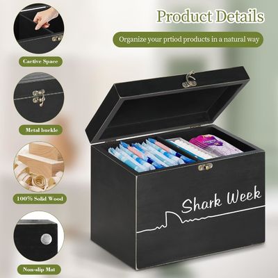 Shark Week Tampon Storage Box with Tray Lid Wood Carved Feminine Product Organizer