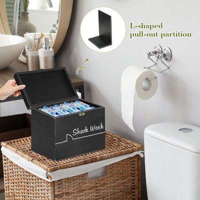 Shark Week Tampon Storage Box with Tray Lid Wood Carved Feminine Product Organizer
