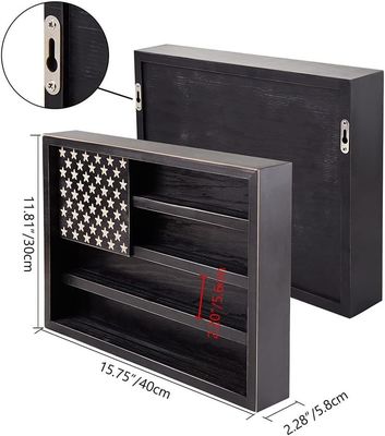 Government Military Challenge Coin Rack Display with Wooden American Flag Wall Decor