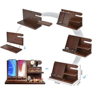 Customized Logo Wooden Phone Stand Organizer for Men Wallet Watch Docking Station
