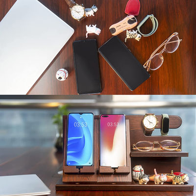 Customized Logo Wooden Phone Stand Organizer for Men Wallet Watch Docking Station