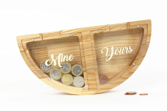 Personalized Wooden Piggy Bank MINE YOURS Design Save Money in a Fun and Creative Way