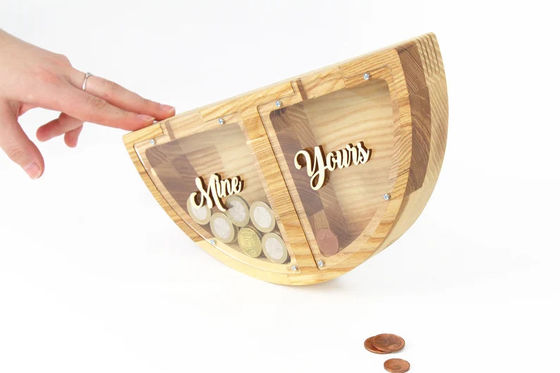 Personalized Wooden Piggy Bank MINE YOURS Design Save Money in a Fun and Creative Way
