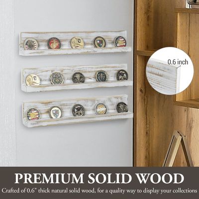 Wall Mounted White Washed Solid Wood Challenge Coin Holder Three-layer Wood Handicraft