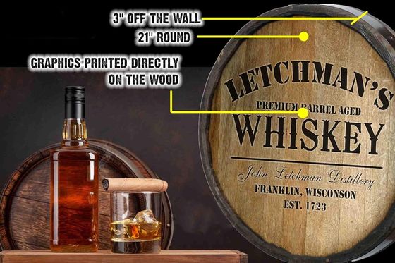 Varnishing Printing Handling Wooden Barrel Wall Decoration Bar Sign for Wine and Beer