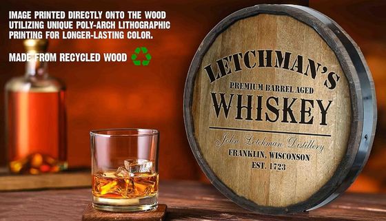 Varnishing Printing Handling Wooden Barrel Wall Decoration Bar Sign for Wine and Beer