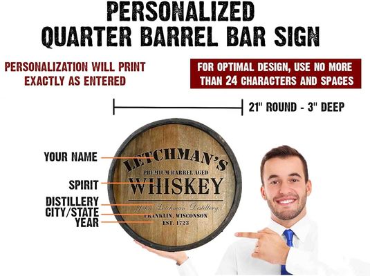 Varnishing Printing Handling Wooden Barrel Wall Decoration Bar Sign for Wine and Beer