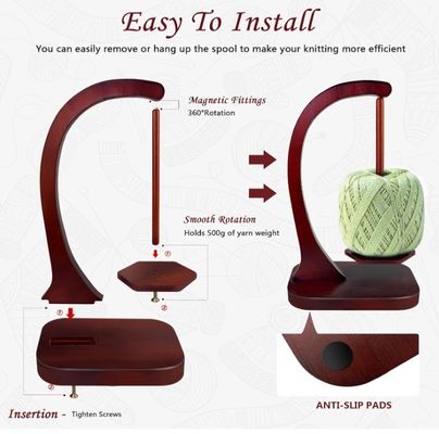 Magnetic Metal Twirling Mechanism Wooden Yarn Spinner for Knitting and Crocheting