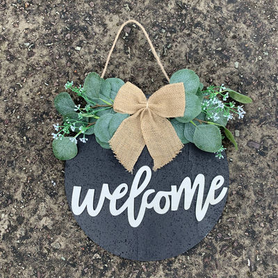 Wooden Front Door Welcome Wall Sign Plaque for Home Decoration Custom Round Shape