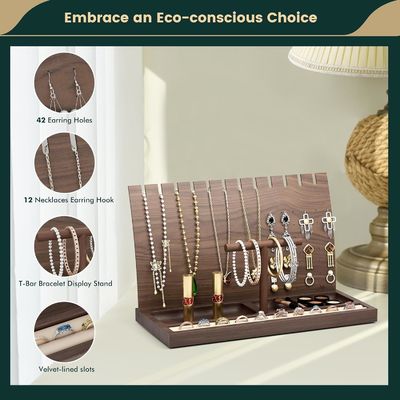BAMBOO Necklace Holder Wooden Jewelry Display Stand for Bangle Watches Rings Earrings
