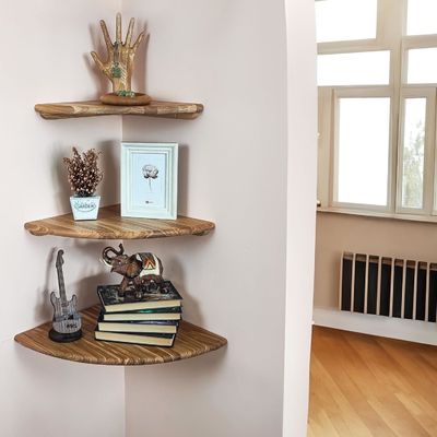 Wall Mounted Wood Corner Shelf for TV Accessories and Small Plant Photo Frame Storage