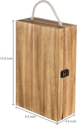 Environmental Rustic Torched Wood Double Bottle Wine Gift Boxes With Lid Customizable