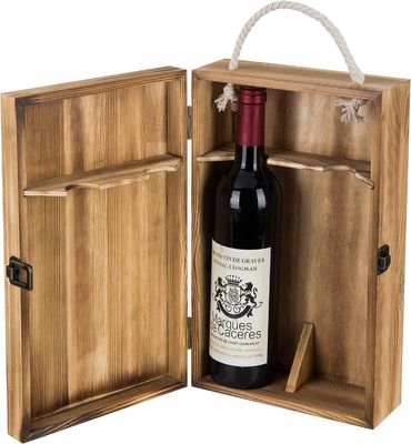 Environmental Rustic Torched Wood Double Bottle Wine Gift Boxes With Lid Customizable