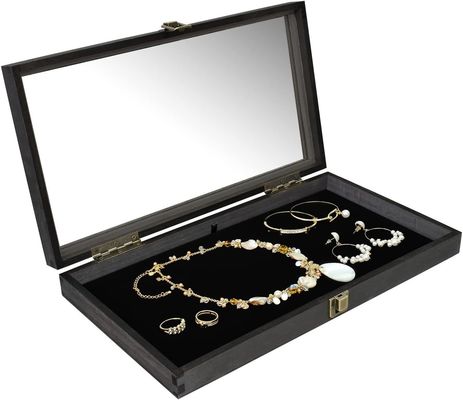 Custom Size Logo Color Wooden Jewelry Display Storage Box with Lid Made of Solid Wood