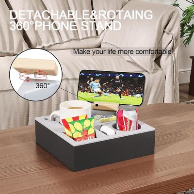 Waterproof Anti-Spill Wooden Couch Cup Holder Tray for Bed Sofa Organizer Handmade
