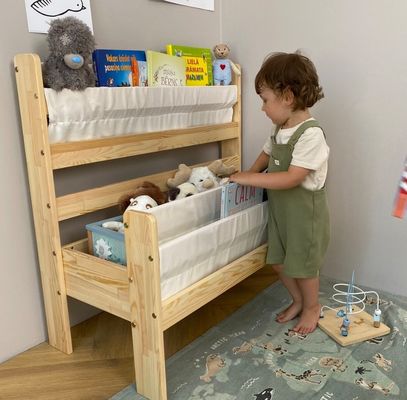 Montessori Wooden Bookshelf Hidden Storage and Space-Saving Function for Toddlers