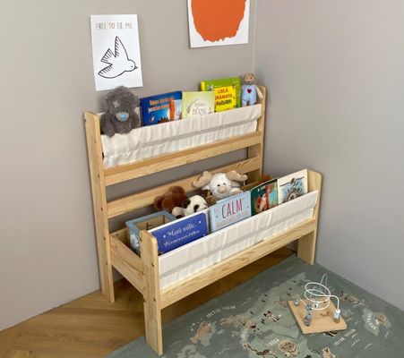 Montessori Wooden Bookshelf Hidden Storage and Space-Saving Function for Toddlers