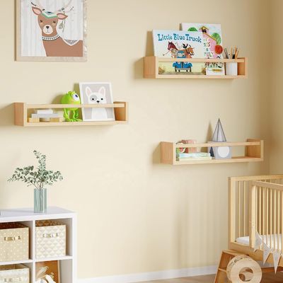 Solid Wood Style Floating Book Shelves for Wall Storage and Kids Room Organizer