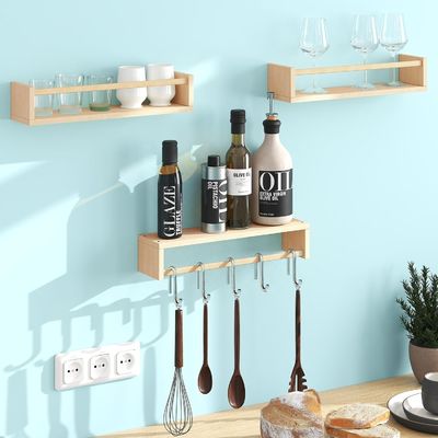 Solid Wood Style Floating Book Shelves for Wall Storage and Kids Room Organizer