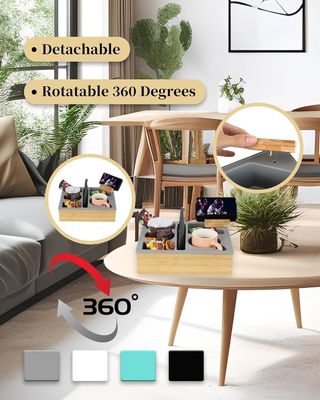 Rotatable Phone Holder Wooden Silicone Bamboo Couch Cup Holder Tray Organizer for Bed Snacks Customized Logo Acceptable