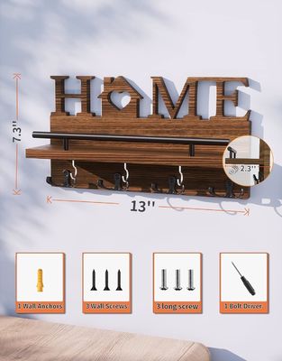 Double Tier Wooden Mail and Key Holder for Wall Decorative Entryway Organizer