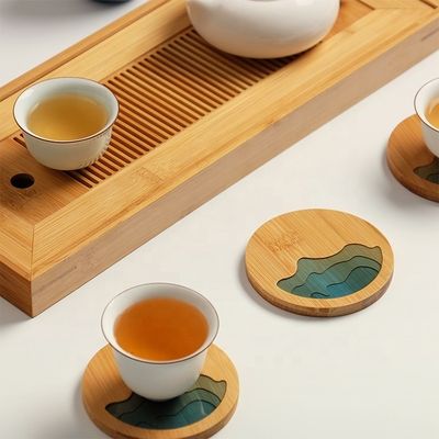 10Cm Live Edge Bamboo Square Resin Wooden Epoxy Wood Coaster Resin River Blue Emerald