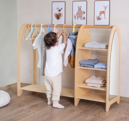 Home Furniture Montessori Kids Clothing Rack Wardrobe with Mirror and High Quantity