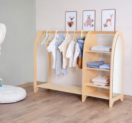 Home Furniture Montessori Kids Clothing Rack Wardrobe with Mirror and High Quantity