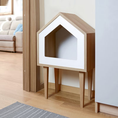 Indoor Cat Tree Oak Wood Cat House in Natural Wood Color with Storage Containers